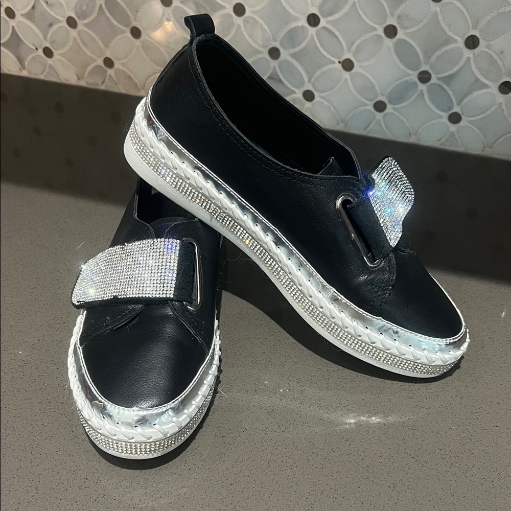 Elegant Black Slip-On Sneakers with Sparkling Accents
